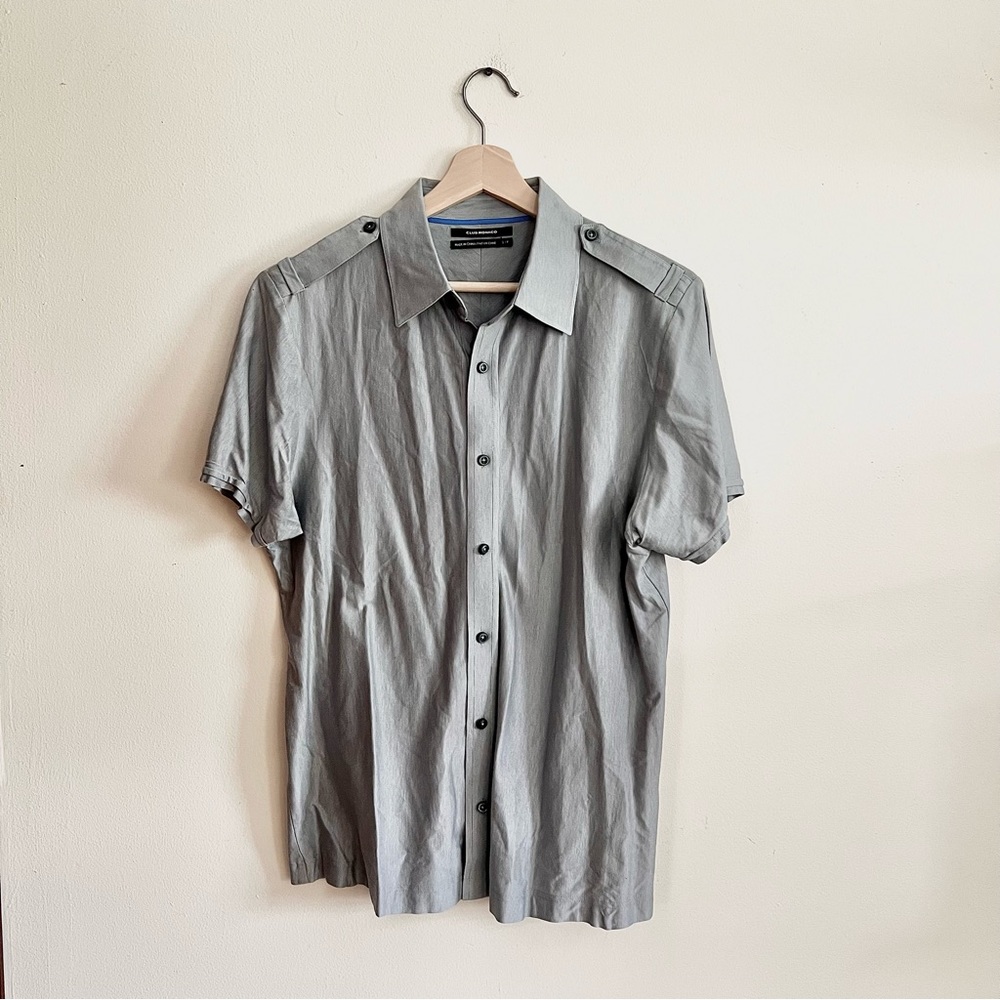 Club Monaco Men Grey Short Sleeve Button Up Shirt Cotton Size S